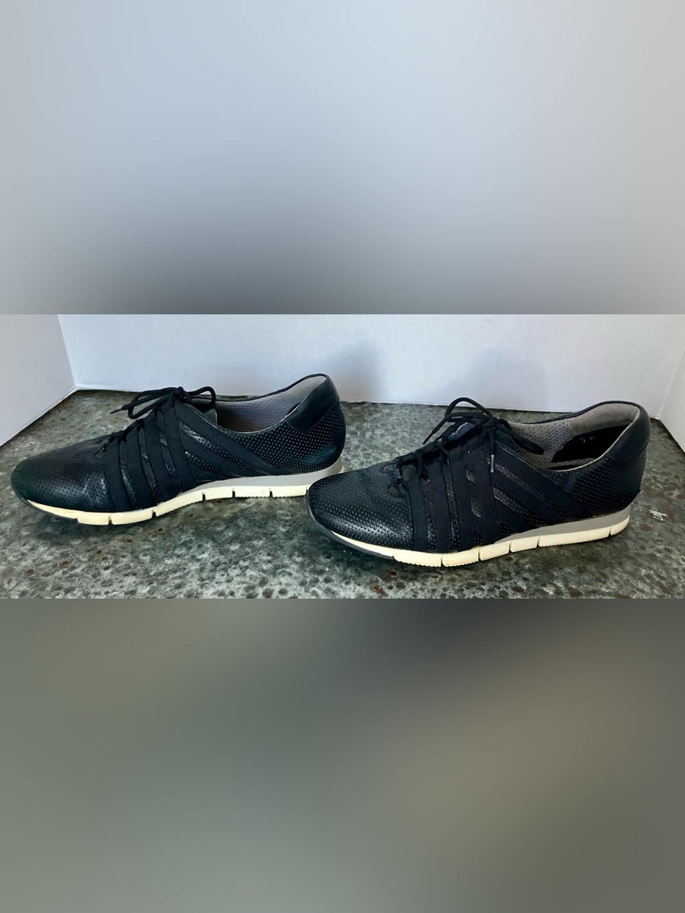 Sesto Meucci Shoes Black Perforated Leather Sneakers Size 7